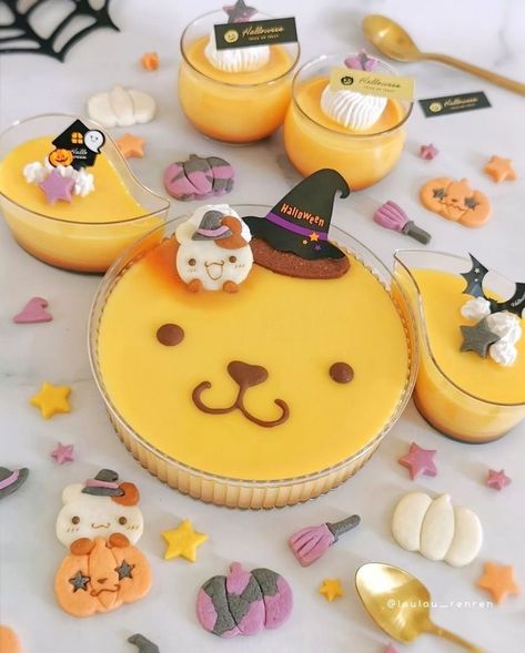 Pom Pom Purin Cake, Sanrio Pastries, Pompompurin Birthday Party, Pompompurin Birthday, Pompompurin Cake, Pompompurin Pudding, Cute Pompompurin, Spooky Spring, Sanrio Party