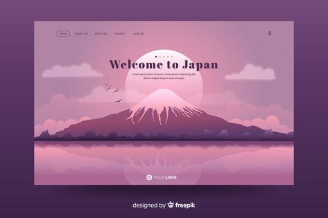 Welcome Website Design, Japan Website Design, Welcome Page Design, Webpage Design Layout, Powerpoint Tutorial, City Logo, Header Design, Website Header, Youtube Design