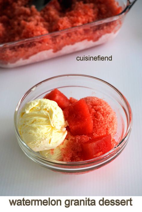 Watermelon granita with no added sugar makes a fantastic dessert when served with a scoop of ice cream. Plus, instructions how to cube a watermelon. Watermelon Granita, Watermelon Varieties, Fruit Ice, Clotted Cream, Juicy Fruit, Dessert Ingredients, Strawberry Ice Cream, Chocolate Ice Cream, Healthy Ingredient