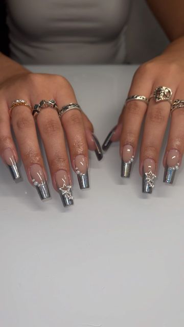 White Nails With Chrome, The Weeknd Nails, Nails With Chrome, Mens Nails, Dark Nails, The Weeknd, White Nails, Cute Nails, Nail Inspo