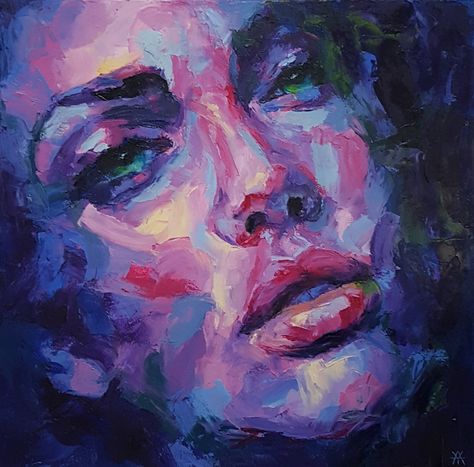 Oil palette knife painting on canvas available to buy on instagram @lizyahmet Knife Painting Portrait, Palette Knife Portrait, Purple Portrait, Oil Palette, London Art Gallery, Poetry Art, Expressionist Art, Palette Knife Painting, Painting Inspo