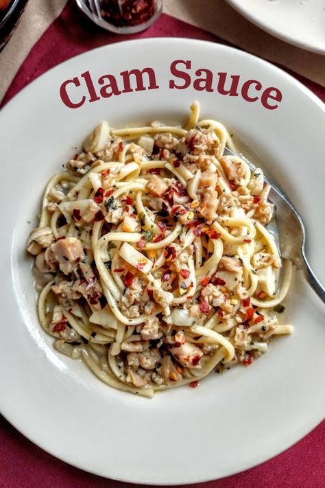 Clam sauce made with canned clams and bottled clam juice may be the easiest meal you will ever make.  And it is restaurant good. Clam Juice Recipes, Canned Clam Recipes, Canned Clams, Red Clam Sauce, Clam Sauce Recipe, Linguine And Clams, Clam Sauce Linguine, Clam Pasta, White Clam Sauce