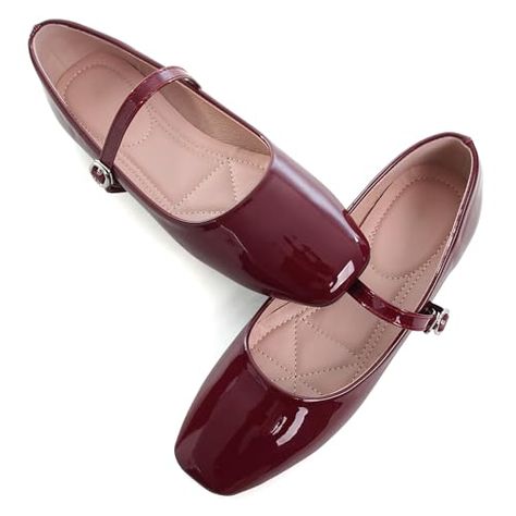 WENJIAZHIZHI Women's Ballet Flats Comfortable Mary Jane Shoes Dressy Casual Slip-On Ballerina Walking Flats Uniform Shoes Womens Mary Jane Flats, Uniform Shoes, Women's Ballet Flats, Red Flats, Ankle Strap Flats, Dress Flats, Womens Ballet Flats, Fashion Wishlist, Mary Jane Flats