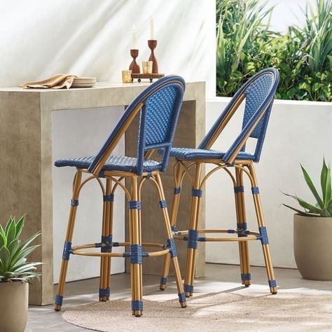 Shelton Wicker and Aluminum Outdoor 29.5 Inch Barstools by Christopher Knight Home -Set of 2 - On Sale - Bed Bath & Beyond - 36406454 Red Bar Stools, Wicker Bar Stools, Island Chairs, Parisian Cafe, Backless Bar Stools, Outdoor Cafe, Cozy Chair, Desk And Chair Set, Outdoor Dining Furniture