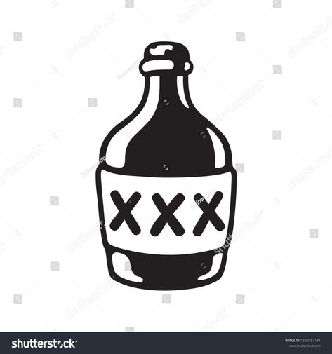 Cartoon bootle of moonshine with three X label. Black and white drawing of alcohol bottle. Vector illustration. #Ad , #spon, #label#Black#moonshine#Cartoon Booze Bottle Tattoo, Traditional Liquor Bottle Tattoo, Cartoon Alcohol Bottles, Alcohol Bottle Tattoo Design, Wine Tattoo For Men, Traditional Whiskey Bottle Tattoo, Moonshine Bottle Tattoo, Alcohol Traditional Tattoo, American Traditional Bottle Tattoo