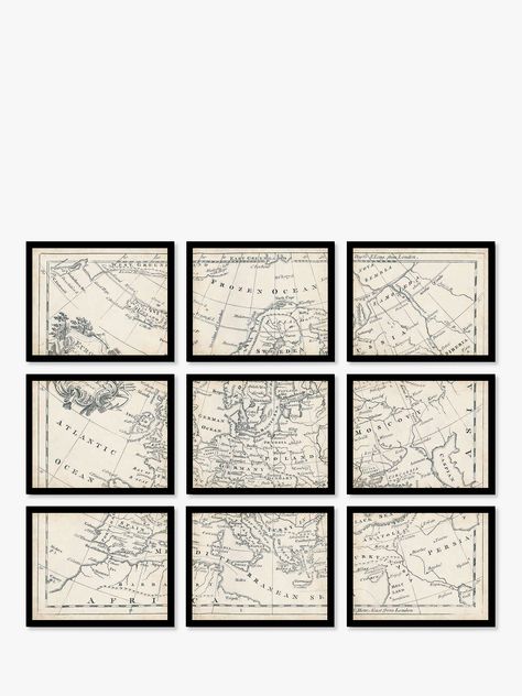 Map of Europe Vintage Framed Prints Set, 9 Piece, Brown/Multi at John Lewis & Partners Framed Maps On Wall, Maps On Wall, Hallway Photo Wall, Map On Wall, Stair Paneling, Adventure Room, Vintage Framed Prints, Map Of Europe, Europe Map