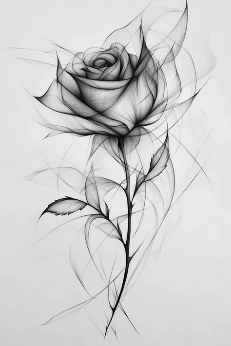 Tattoo idea: tattoo sketch Single rose with thorns. 3d tattoo symbo 2 X Ray Rose Tattoo, X Ray Flower Tattoo, Rose With Thorns Tattoo, 3 Roses Tattoo, Rose Line Drawing, Rose With Thorns, Thorns Tattoo, Rose Tattoo Stencil, Thorn Tattoo