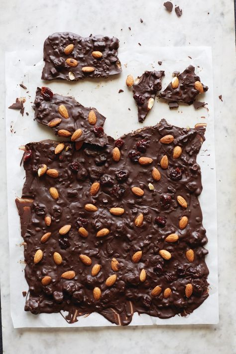 Dark Chocolate Almond Bark, Anna Thomas, Dark Chocolate Bark, Cherry Bark, Dark Chocolate Almonds, Candied Ginger, Healthy Treat, Almond Bark, Chocolate Almond