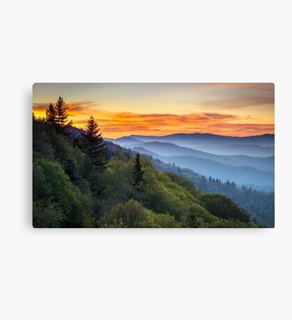 "Smoky Mountains Sunrise - Great Smoky Mountains National Park" Canvas Print by DaveAllenPhoto | Redbubble Mountains Sunrise, Dave Allen, Mountain Mural, Mountains Sunset, Apartment Wall Decor, Grandfather Mountain, Gatlinburg Tn, Wall Canvas Painting, Mountain Sunset