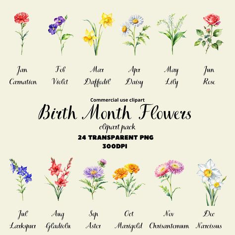 Journal Png, Birthday Month Flowers, Illustration Journal, Flower Tattoo Meanings, Tattoo Meanings, Wrist Tattoos For Women, Birthday Clipart, Png Graphics, Floral Illustration