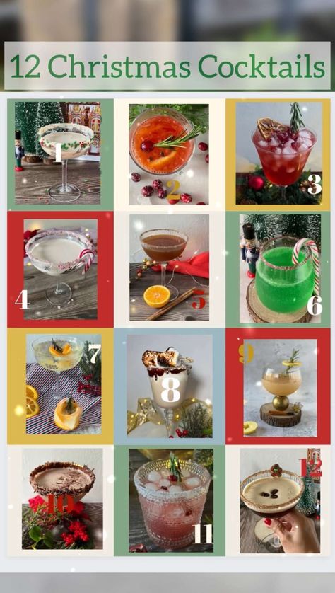 12 Days of Christmas cocktails. Christmas cocktail recipes to try at home. Easy drinks recipes. Fruit ice cube hacks. Homemade Holiday drinks Christmas Ice Cubes Cocktails, Christmas Cocktail Recipes, Marshmallow Vodka, Cocktails Christmas, Fruit Ice Cubes, Pomegranate Margarita, Gingerbread Syrup, Recipes To Try At Home, Recipes Fruit