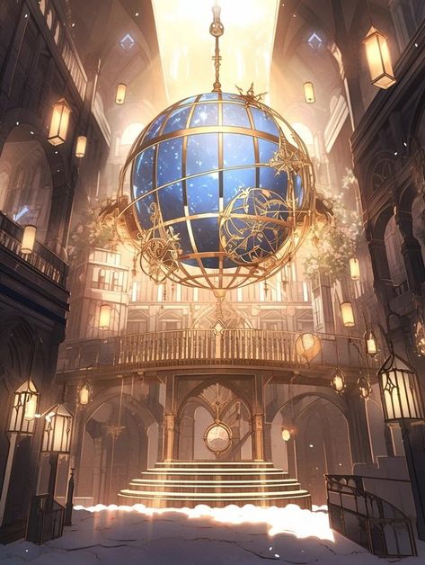 Fantasy Observatory Concept Art, Fantasy Planetarium, Clockpunk Aesthetic, Sea Dream, Palace Interior, Building Art, 3d Background, Beautiful Backgrounds, Environment Concept Art