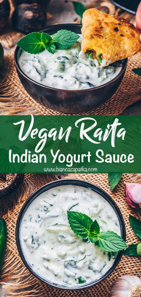 Indian Yogurt Dip, Indian Yogurt Sauce, Raita Recipe Indian, Vegan Yogurt Recipe, Indian Yogurt, Indian Sauces, Raita Recipe, Lunch Recipes Indian, Vegan Indian Recipes