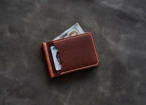 Money Clip Leather Wallet, Leather Money Clip Wallet, Leather Laptop Sleeve, Leather Money Clips, Leather Credit Card Holder, Slim Leather Wallet, Horween Leather, Clip Cards, Handmade Leather Wallet