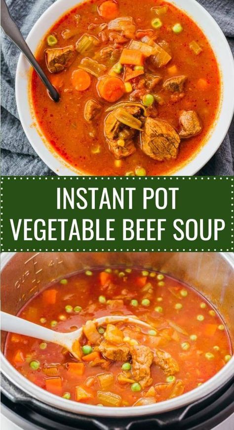 Instant Pot Vegetable Beef Soup, Soup Beef, Easy Pressure Cooker Recipes, Diet Dinner, Beef Soup Recipes, Vegetable Beef Soup, Keto Soup, Instant Pot Soup, Stew Meat