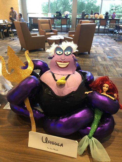 Barbie And Ken Pumpkin Decorating, Ursula Pumpkin Painting, Barbie Pumpkin Painting, Barbie Pumpkin Decorating, Ursula Pumpkin, Little Mermaid Painting, Creative Pumpkin Decorating, Contest Ideas, Pumpkin Decorating Contest