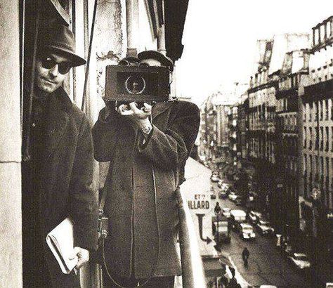 Jean- Luc Godard and Raoul Coutard (behind the camera), Paris, 1960 by Raymond Cauchetier Jean Pierre Leaud, New Wave Cinema, Romain Gary, Louis Garrel, Michelangelo Antonioni, Francois Truffaut, Jean Seberg, Pier Paolo Pasolini, French New Wave