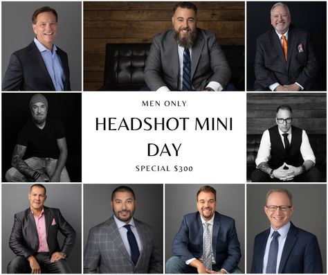 📸 **Men's Headshot Mini Day – July 25th!** 📸 Gentlemen, it's your turn! Join us for our **Men Only Headshot Mini Day** on July 25th. Special offer at just $300! ✨ What's Included: - 2 Digital Images - 2 Wardrobe Changes - Same Day Selection - Professional Retouching Don't miss this opportunity to update your headshot with a professional and polished look. Grab your spot today! 👉 https://www.tracymichellephotography.com/headshots #MensHeadshotDay #ProfessionalHeadshots #UpdateYourLook #S... Headshot Ideas Professional Men, Business Photoshoot Men Professional Headshots, Mens Headshots Professional, Men’s Headshots Business, Man Headshot Business, Profesional Headshot Man, Professional Headshots, Head Shots, Headshots Professional