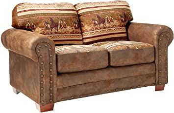 Lodge Look, Horse Fabric, Inexpensive Furniture, Southwest Design, Sofa Online, Rustic Lodge, Tapestry Fabric, American Furniture, Traditional Furniture