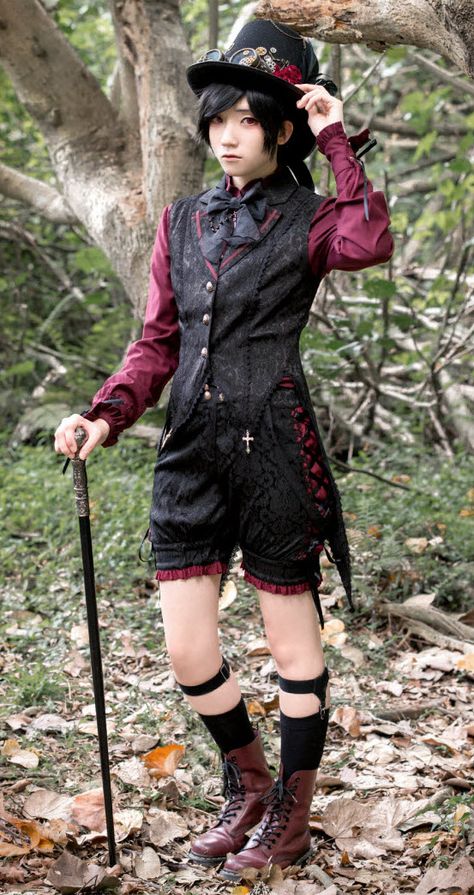 Luna Planetarium -Dimples of Evil- Gothic Ouji Lolita Vest and Shorts Set Ouji Fashion Male, Kodona Fashion, Moda Steampunk, Ouji Fashion, Fashion Male, Gothic Outfits, Grunge Style, Harajuku Fashion, Lolita Dress