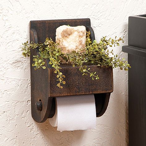 Single Toilet Paper Holder in Black - decorative and functional! Modern Eclectic Bathroom, Wooden Toilet Paper Holder, Eclectic Bathroom Design, Wood Toilet Paper Holder, Primitive Bathroom, Primitive Bathrooms, Eclectic Bathroom, Prim Decor, Rustic Bathrooms