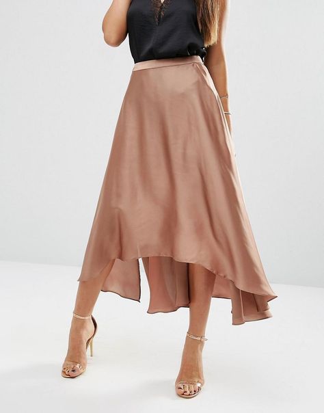 ASOS | ASOS Midi Skirt in Satin with Splices at ASOS Satin Midi Skirt, Satin Skirt, Silk Skirt, Online Shopping Clothes, Skirt Outfits, Latest Fashion Clothes, Satin Dresses, Size Clothing, Plus Size Fashion