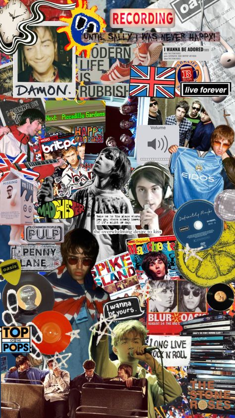 Britpop 90s Brit Pop Aesthetic, British Bands Aesthetic, British Pop Culture, Brit Rock Aesthetic, Britrock Aesthetic, Madchester Aesthetic, Brit Pop Aesthetic, Britpop Wallpaper, Britpop Poster