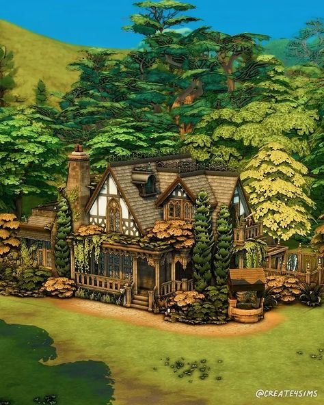 Sims 4 Witch House, Witchy Cottage, Gothic Cottage, Witchy House, Witch Cottage, Sims 4 House Building, Gothic Witch, Sims Building, Sims House Plans