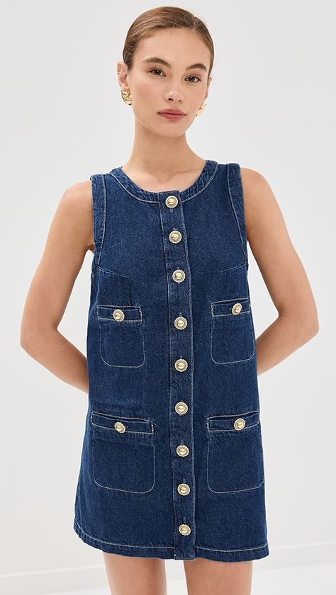 Reformation Tropez Denim Mini Dress | Shopbop Reformation Denim Dress, Gameday Fits, Reformation Clothing, Denim Dresses, Linen Mini Dress, Reformation Dress, Denim Mini Dress, Gameday Outfit, Denim Mini