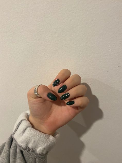 Green Nails With Diamonds, Forest Green Nails, Formal Nails, Diamond Nails, Green Prom Dress, Prom Nails, Green Nails, Black Nails, Hunter Green