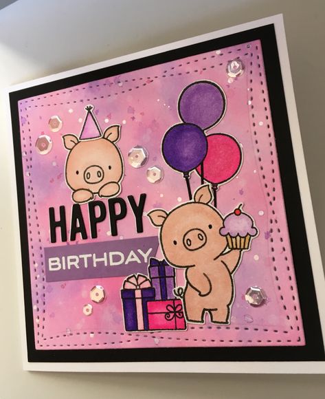 Birthday card made with mft hog heaven stamp set Hog Heaven, Birthday Card Sayings, Birthday Card Drawing, Birthday Card Craft, Card Crafting, Card Sayings, Pig Birthday, Mft Stamps, Card Drawing