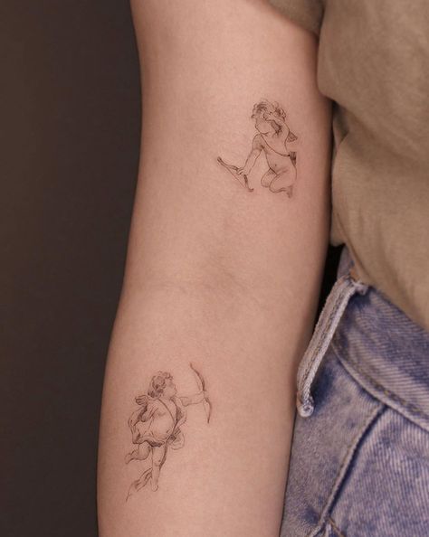 Cherub Tattoo Designs, Cupid Tattoo, Cherub Tattoo, Finger Tattoo For Women, Single Needle Tattoo, 4 Tattoo, Angel Tattoo Designs, Tatuaje A Color, Dainty Tattoos