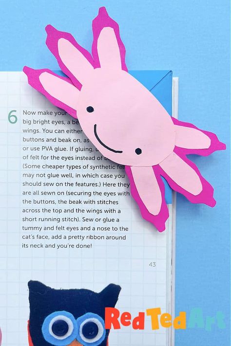 Paper Axolotl Bookmark Corner DIY - Red Ted Art - Easy Kids Craft Axolotl Activities For Kids, Axolotl Craft Ideas, Diy Axolotl Crafts, Axolotl Crafts For Kids, Axolotl Bookmark, Axolotl Crafts, Axolotl Craft, Diy Axolotl, Cat Paper Craft