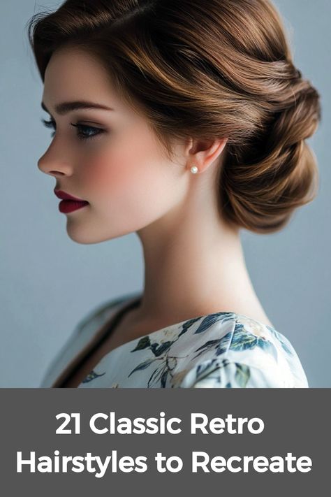 Brides can embrace vintage charm with an updo, whether they have long, medium, or short hair. Sophisticated pinned designs, paired with floral or jeweled accents, complete the romantic and elegant wedding aesthetic. Sleek Wedding Hair Short, Hair Dos For Medium Hair Wedding, 1930s Wedding Hairstyles, Roaring 20s Updo, 1950s Updos For Long Hair, Elegant Short Hair Updos, Wedding Updo Romantic, Easy Vintage Updo For Long Hair, Hairdo With Fascinator