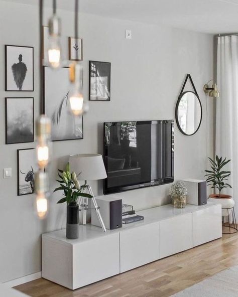 Modern tv stand design ideas for small living room 53 Ruang Tv, Tv Fal, Small Modern Living Room, Apartment Living Room Design, Small Living Room Decor, Trendy Living Rooms, Living Room Tv Wall, Living Room Tv, Apartment Living Room