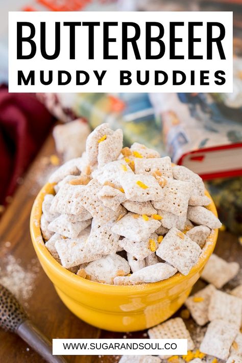 Harry Potter Butterbeer, Harry Potter Snacks, Harry Potter Butter Beer, Puppy Chow Recipes, Rice Chex, Chex Cereal, Chex Mix Recipes, Harry Potter Food, Muddy Buddies