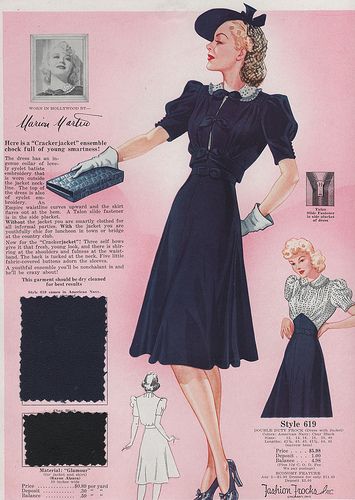 Fashion Frocks 1940 looks like a Kitty Foyle dress Fashion Frocks, Patron Vintage, Fashion 1940s, 40s Fashion, 1940s Dresses, Vestidos Vintage, Old Fashion, 1940s Fashion, Moda Vintage