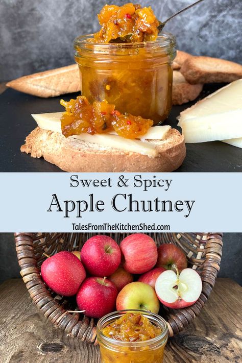 Canning Apple Chutney, Slow Cooker Apple Chutney Recipe, Spiced Apple Chutney Recipe, Canned Chutney Recipes, Apple Chutney For Pork Chops, Christmas Jams And Chutneys, Apple Chutney For Pork, Apple Onion Chutney, Spicy Apple Chutney