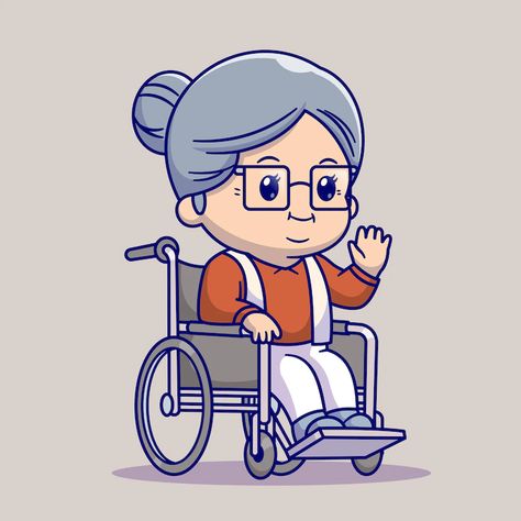 Free Vector | Cute grandma sitting on wheelchair cartoon vector icon illustration. people health concept isolated Chibi Wheelchair, Cartoon Wheelchair, Cartoon Grandma, Cute Grandma, Chair Drawing, Illustration People, Avatar Images, Vector Icons Illustration, Person Sitting