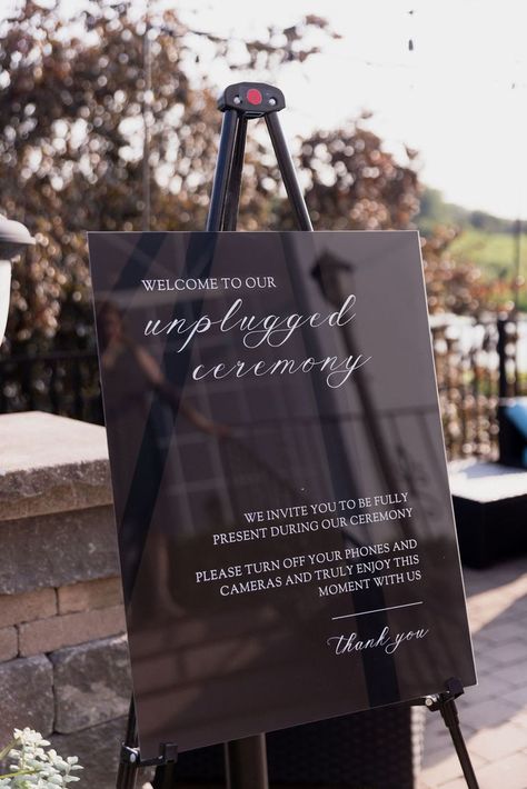 Un Plugged Ceremony Sign, No Phones Ceremony Sign, No Phones During Ceremony Sign, Unplugged Ceremony Sign Funny, No Phones At Wedding Signs, Black Wedding Signs, October Elopement, Whimsigoth Wedding, Unplugged Sign