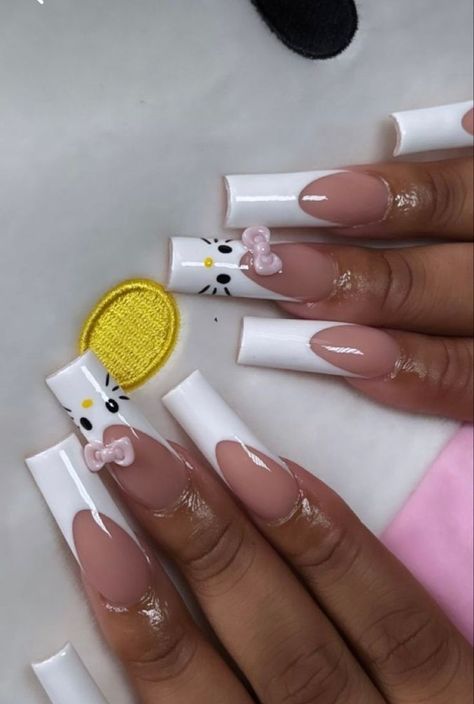 Hello Kitty Nail, Kylie Nails, Kitty Nail, Kitty Nails, Long Acrylic Nail Designs, Grunge Nails, Cute Acrylic Nail Designs, Hello Kitty Nails, Simple Acrylic Nails