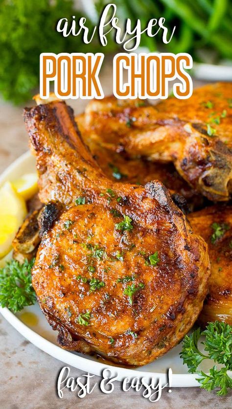 Air Fryer Smothered Pork Chops, Pork Chop Air Fryer Recipes, Airfryer Pork Chops, Pork Chops Air Fryer, Air Fry Pork Chops, Roaster Recipes, Air Fryer Recipes Pork, Turkey Chops, Air Fryer Pork