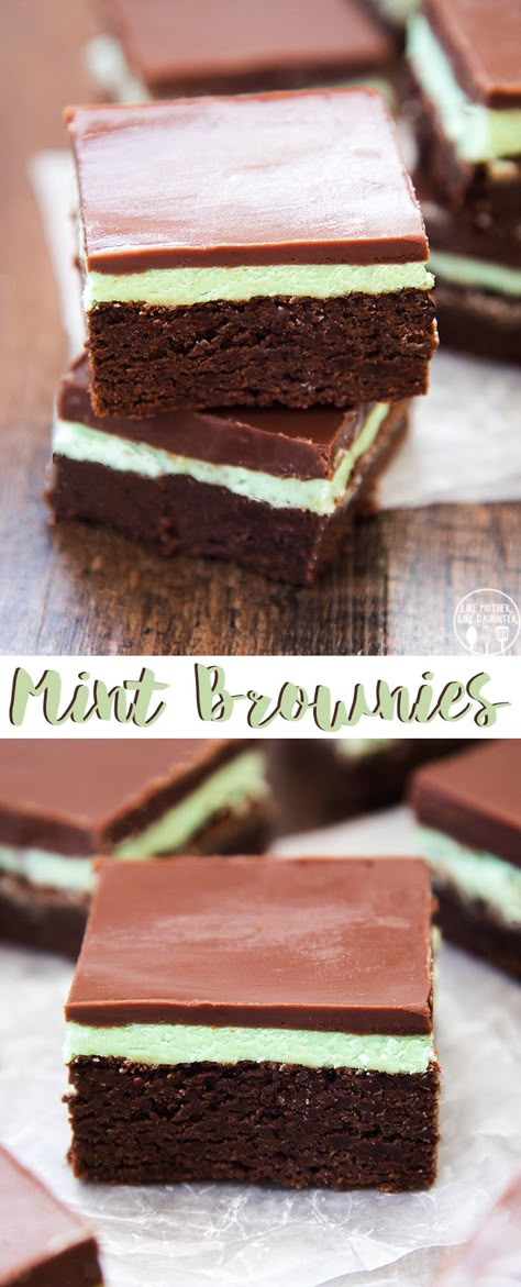 Mint Brownies are a delicious rich homemade chocolate brownie topped with a creamy and cool mint frosting and chocolate ganache. Mint Brownies Recipe, Mint Frosting, Mint Desserts, Crunchy Chocolate, Mint Brownies, Slow Cooker Desserts, Chocolate Topping, Bar Cookies, Homemade Chocolate