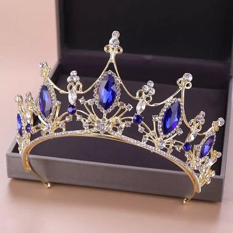 Baroque Tiara, Hair Jewelry Gold, Blue Sapphire Crystal, Kristina Webb, Bride Head, Family Aesthetic, Wedding Headwear, Pageant Hair, Bridal Tiaras