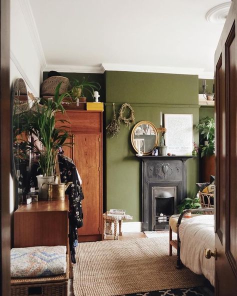 Bedroom Board, Olive Green Walls, Victorian Townhouse, Green Palette, Green Bedroom, Green Walls, Living Room Green, Marble Fireplaces, Modern Fireplace