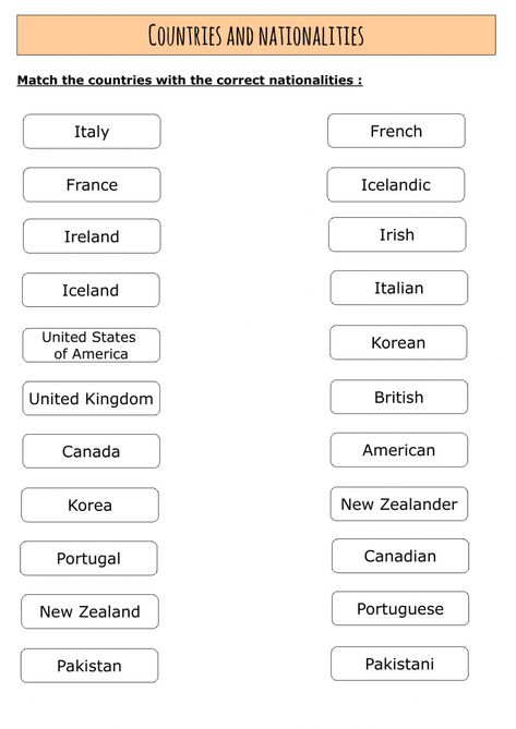 Nationality Worksheet, Country And Nationality, Countries And Nationalities Worksheet, Country Worksheet, Country Games, Match Worksheet, Articles Worksheet, Game Image, Adjective Worksheet