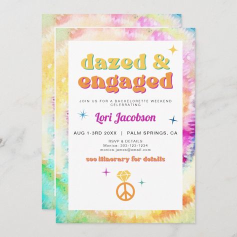 Peace Out, Bachelorette Card, Rainbow Wedding Theme, Groovy Bachelorette, Retro Bridal Showers, Vintage Bridal Shower Invitations, Retro Bachelorette, Bachelorette Invite, Retro Bridal