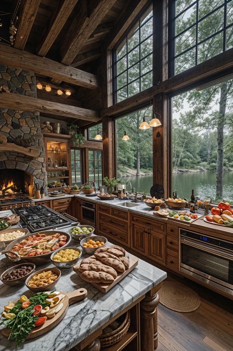 Rustic Kitchen Window 🌿🍽️ Rustic Kitchen Window, Kitchen Garden Window, Lodge Kitchen, Kitchen View, Ideal Kitchen, Dream Life House, Tiny House Floor Plans, Cottage In The Woods, Kitchen Views