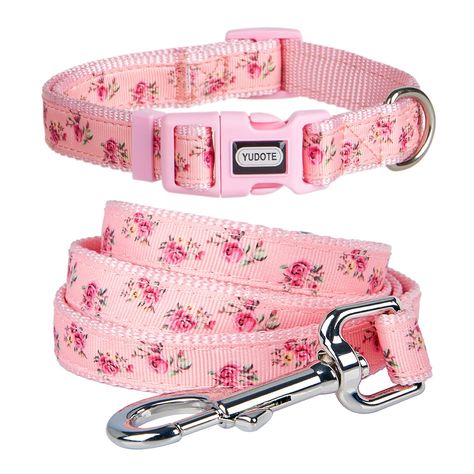 YUDOTE Floral Dog Collar and Lead Set Small,Strong Pink Nylon Collar and Leash Combo for Active Female Dogs Daily Use,Floral Pink : Amazon.co.uk: Pet Supplies Coquette Dog Collar, Aesthetic Dog Collar, Dog Collar Aesthetic, Pink Leash, Coquette Theme, Purse Dog, Pink Dog Collar, Spoiled Pets, Floral Dog Collar