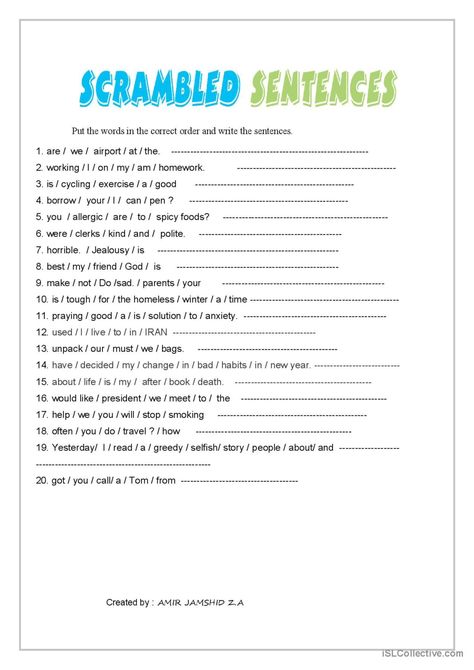 Scrambled sentences general grammar…: English ESL worksheets pdf & doc Scrambled Sentences Worksheet, Sentences Worksheet, Letter D Worksheet, Scrambled Sentences, Writing Skill, Read English, Worksheet Kindergarten, Sentence Scramble, Grammar English